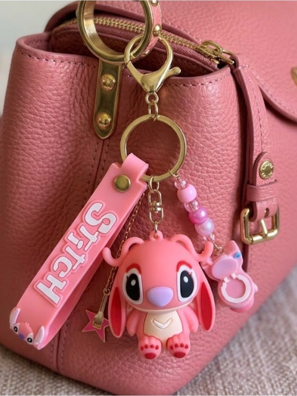✨NEW HANDMADE Pink Stitch Angel Movie Keychain Bag Charm Music Guitar Shopkins✨